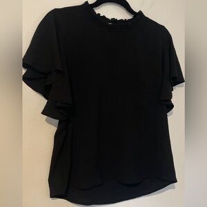 Chic Black Ruffle Sleeve Blouse Womens Medium